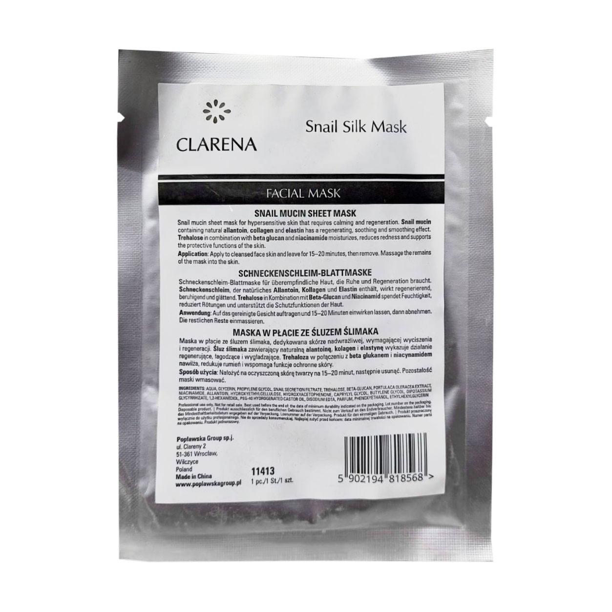 Маска для обличчя Clarena Snail Mask, 1 шт